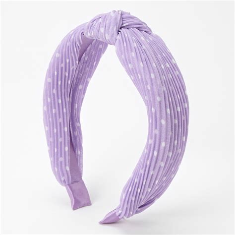 Polka Dot Pleated Knotted Headband Lilac Claires Us