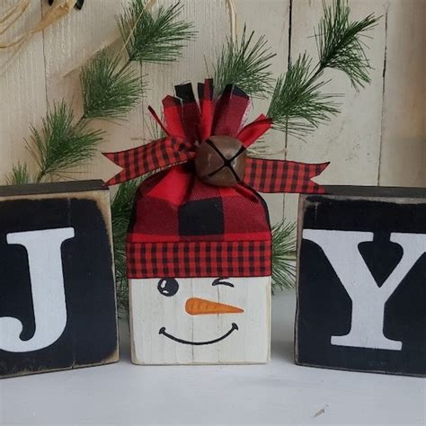 Wood Block Snowman Etsy