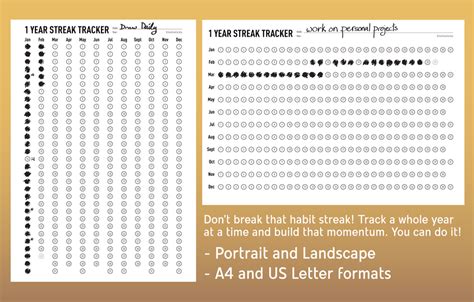 1 YEAR Habit Streak Tracker Printable Sheets