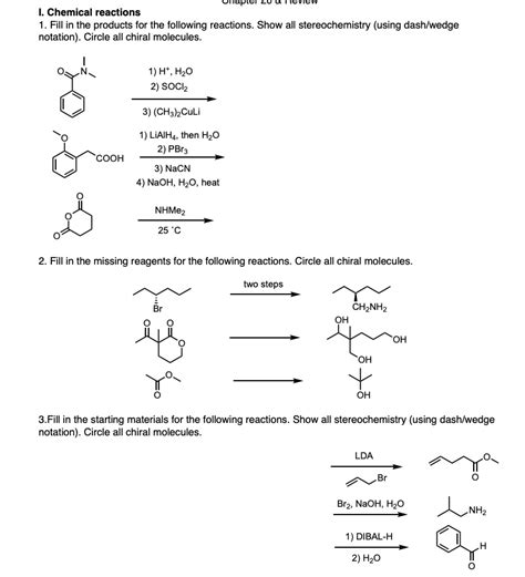 Solved Unapic Chemical Reactions 1 Fill In The Products For The Following Reactions Show All