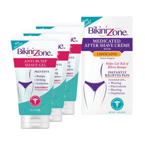 Three Bikini Zone Anti Bump Shave Gel 5 Oz And A Bikini Zone Medicated After Shave Creme 1 Oz