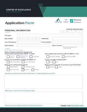 Fillable Online CENTRE OF EXCELLENCE APPLICATION FORM UPDATED Fax Email