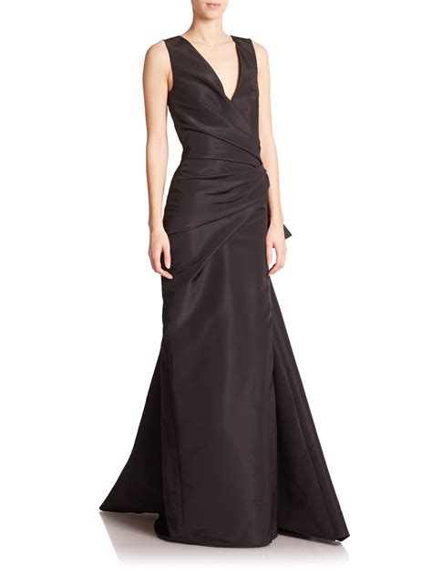 Lyst Carolina Herrera Side Gathered Silk Faille Gown In Black