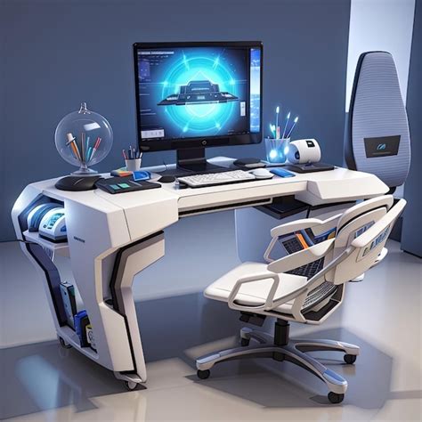 Premium Photo | 3d computer work desk with futuristic design