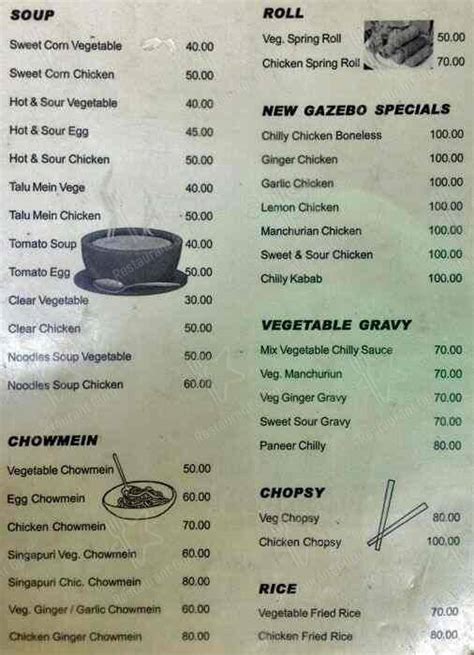 Menu at Gazebo, Delhi