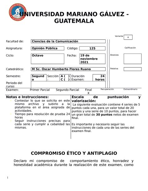 Examen Final Del Curso Opini N P Blica Umg Guatemala Variante A