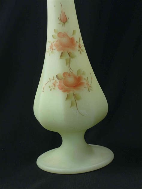 Fenton Custard Glass Vase Signed By N Kuhne Vintage Etsy