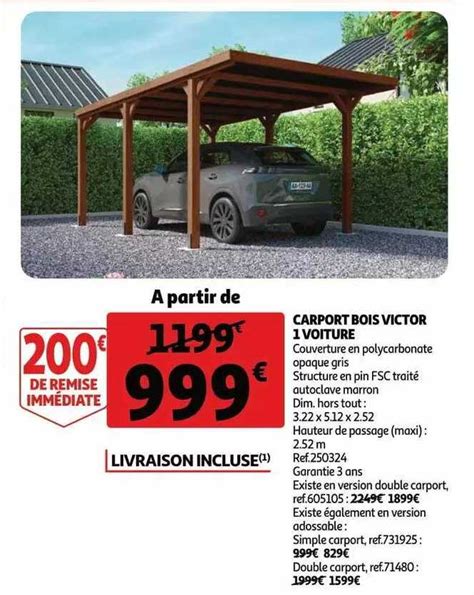 Offre Carport Bois Victor 1 Voiture Chez Auchan