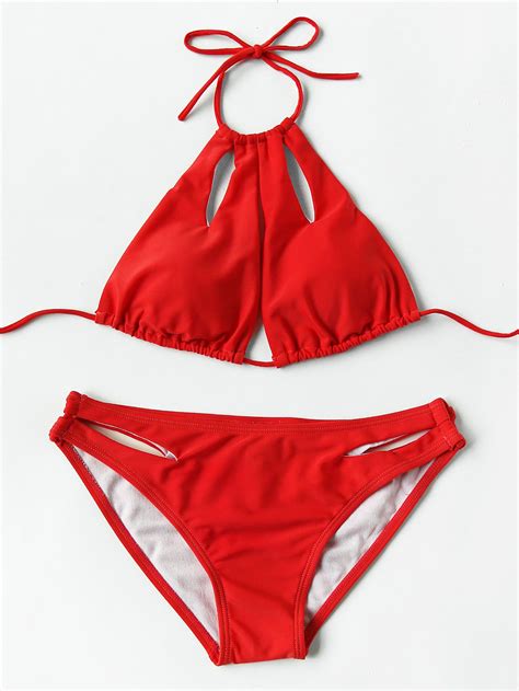 Shop Cutout Detail Halter Bikini Set Online SheIn Offers Cutout Detail