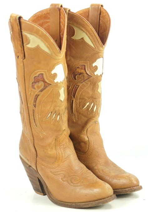 Miss Capezio Inlay Eagles Cowboy Boots Vintage Us Made 3 High Heel