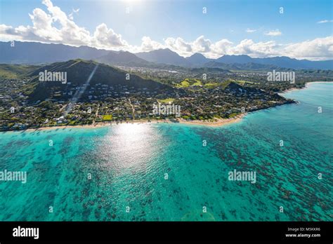 Aerial Lanikai Beach Kailua Oahu Hawaii Stock Photo Alamy