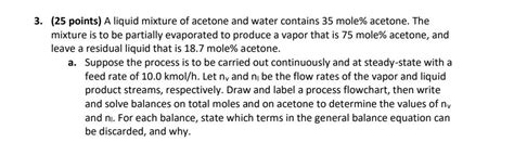 Solved 3 25 Points A Liquid Mixture Of Acetone And Water