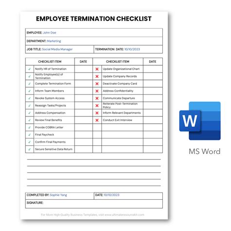 Comprehensive Employee Termination Checklist Template