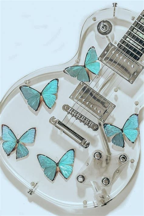 Blue Butterfly Wallpaper Retro Fits Guitar Design Enamel Pins