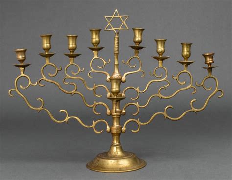 Sold At Auction Judaica Large Polish Brass Chanukah Menorah C