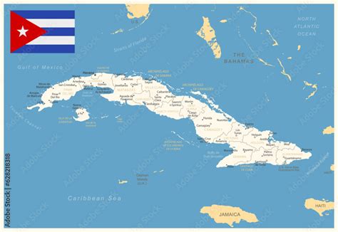 Cuba - detailed map with administrative divisions and country flag ...