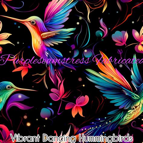 Vibrant Dancing Hummingbirds Cotton Lycra Purpleseamstress Fabric