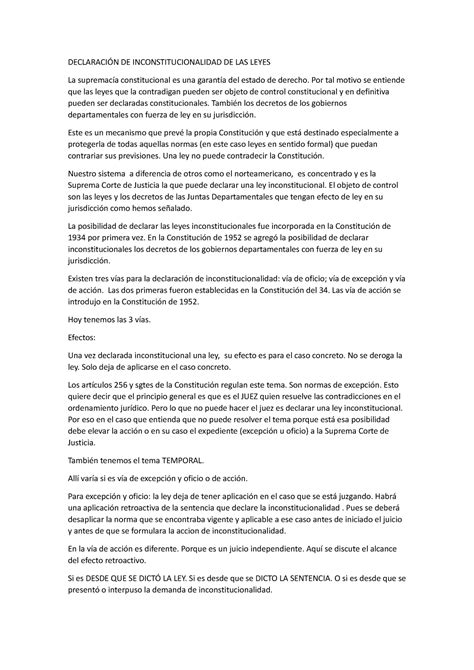 Declaración De Inconstitucionalidad De Las Leyes DeclaraciÓn De