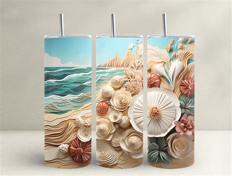 D Seashells Flower Oz Tumbler Wrap Graphic By Frangipani Store