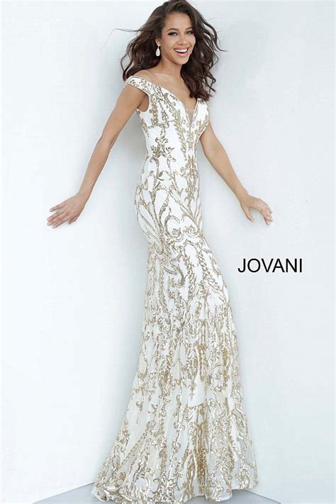 White Gold Off The Shoulder Prom Dress Jovani Golddress Gold