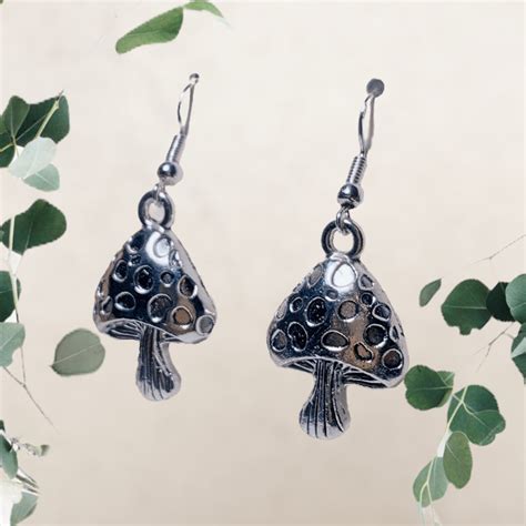 Silver Mushroom Dangle Earrings Etsy