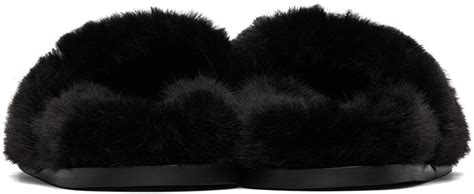 Simone Rocha Black Embellished Furry Slippers Simone Rocha