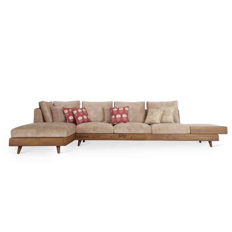 Geri Five Seater Teakwood Sofa With Cream Fabric Provided With One