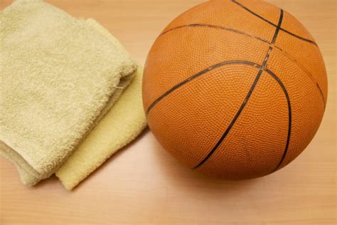 70 Basketball On Hardwood Court Floor With Spot Lighting Stock Photos