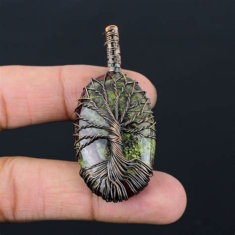 Dragon Bloodstone Jasper Tree Of Life Pendant Copper Wire Wrapped