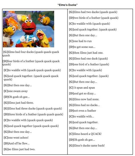 Elmo's Ducks (Sesame Street) Ukulele Chords | Theme song, Elmo world, Elmo