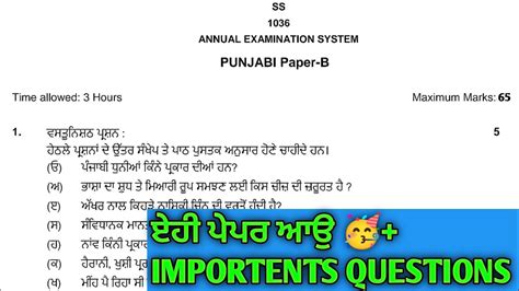 10th Class Punjabi B Paper 2023 Pseb 10th Class Punjabi B Final Paper