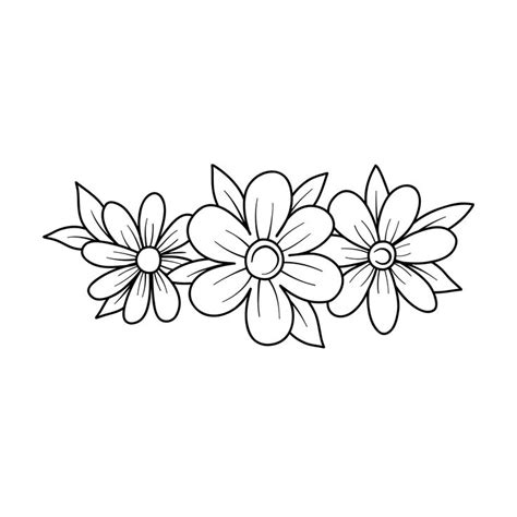 Flower border with flowers and leaves in outline style. Vector line wildf… | Simple flower ...