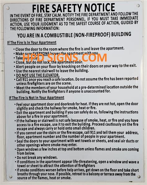 Nyc Fire Safety Notice Non Fire Proof Building Sign