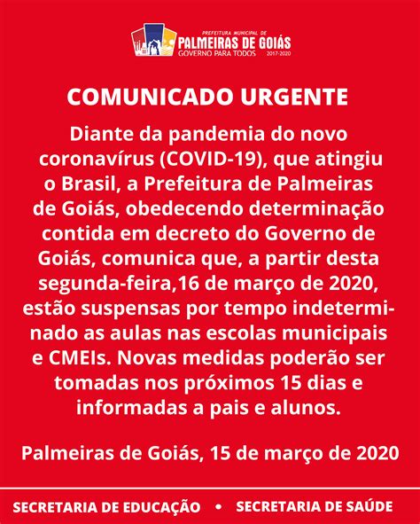 AULAS SUSPENSAS NA REDE MUNICIPAL DE ENSINO Prefeitura De Palmeiras