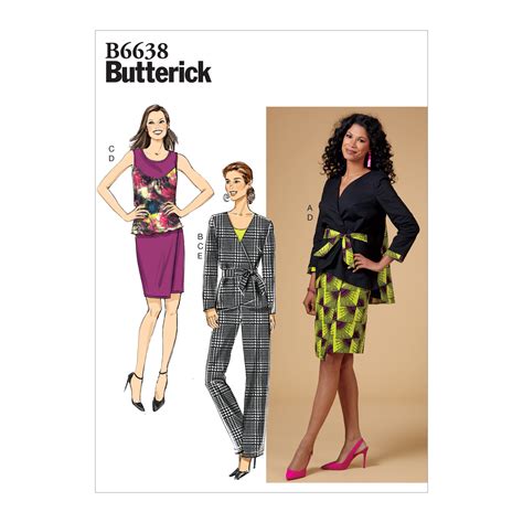 Butterick 6638 Misses Jacket Top Skirt Pants And Sash