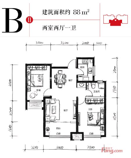 98平米三居室现代装修案例