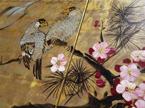 Japan Art Cherry Blossom And Love Birds Japanese Style Etsy