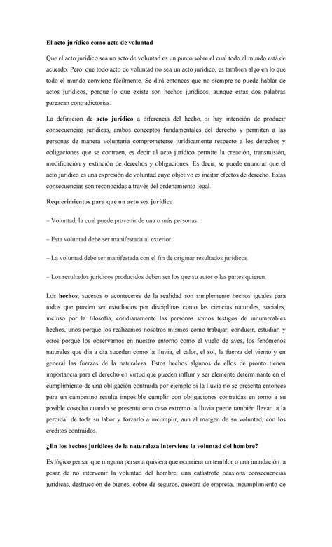 El Acto Jur Dico Como Acto De Voluntad El Acto Jur Dico Como Acto