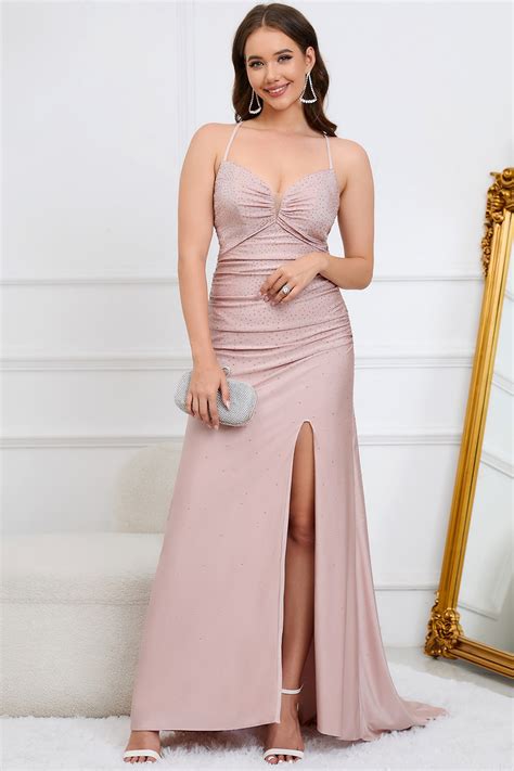 Zapakasa Women Blush Long Prom Dress Mermaid Spaghetti Straps Formal