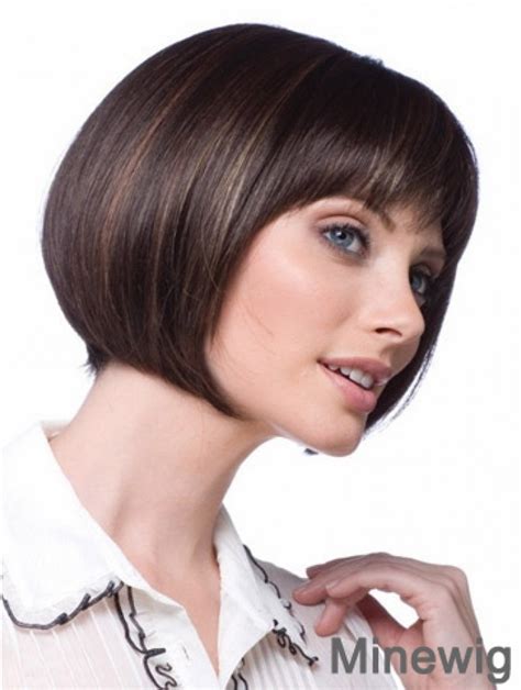 Cheap Synthetic Lace Wigs Chin Length Bobs Cut Brown Color