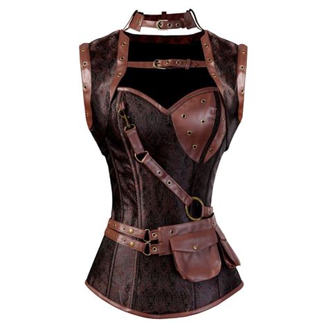 Sapubonva Steampunk Clothing Women Plus Size Corset Bustier Vintage Pu