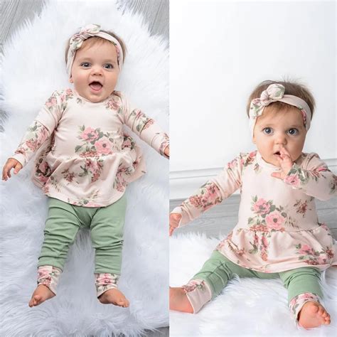 Korean version Newborn Baby Girl Clothes Set Long sleeve Floral T shirt Tops Dress Pants Dot ...