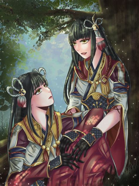 Safebooru 2girls Black Hair Blush Hinoa Japanese Clothes Jiao Shi