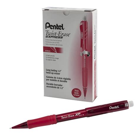 Pentel Twist Erase EXPRESS Mechanical Pencil 0 9mm Red Barrel Box Of