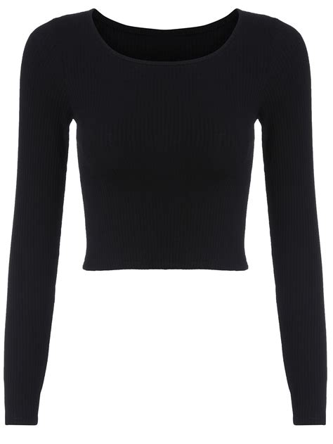 Long Sleeve Crop Black T Shirt Shein Sheinside Black Long Sleeve Shirt Black Tshirt Long