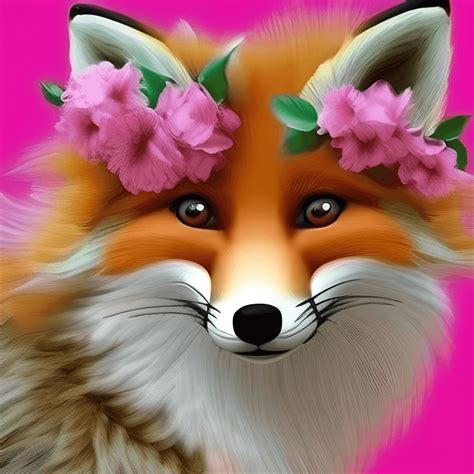 Beautiful Whimsical Shabby Chic Pink Fox Animal with Flowers · Creative Fabrica