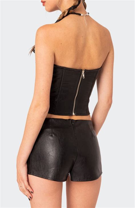 Edikted Wilde Faux Leather Lace Up Strapless Corset Top Nordstrom