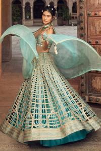 Buy Blue Raw Silk And Pure Organza Embroidery Cord Sequin Lehenga Set