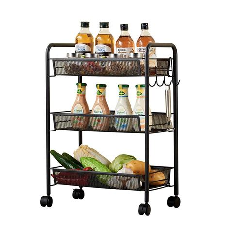 Buy CABINA HOME 3 Tier Mobile Rolling Trolley Serving Kitchen Mesh