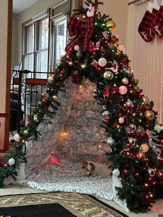 A Christmas Tree With Lights And Ornaments In The Shape Of A Tent On